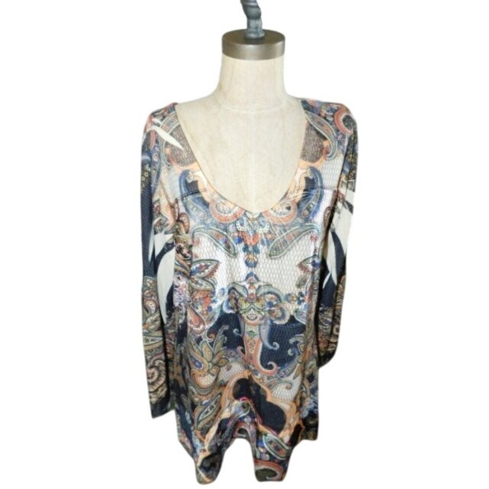 One World Size 1X Plus Size Boho  long Sleeve Top  NWT